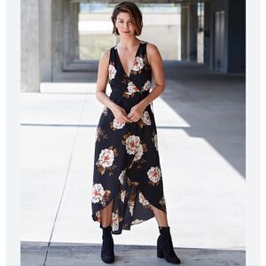 Leith True Wrap V-Neck Floral Flowy Maxi Sleeveless Dress Size Large